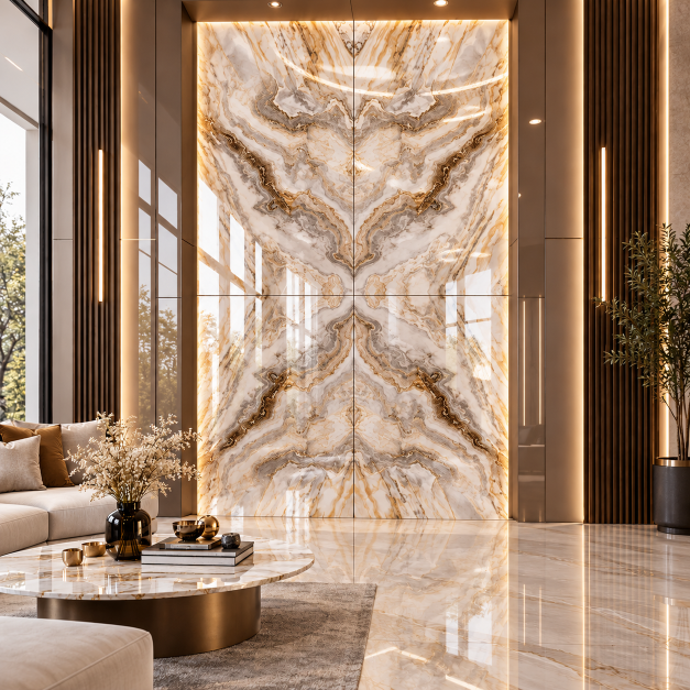 Porcelain Slab Glossy Book Match Tiles