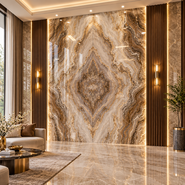 Porcelain Slab Glossy Book Match Tiles